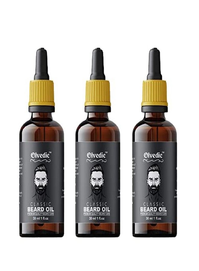 Olvedic New Classic Beard Growth Oil (100% Pure & Natural Ingredients) -Suitable for Patchy beard-Pack of 3 (30 ml Each) - Image 1